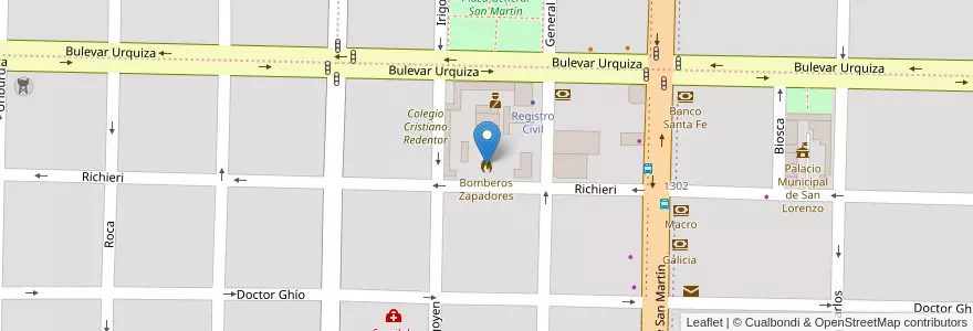 Mapa de ubicacion de Bomberos Zapadores en الأرجنتين, سانتا في, Departamento San Lorenzo, Municipio De San Lorenzo, San Lorenzo.