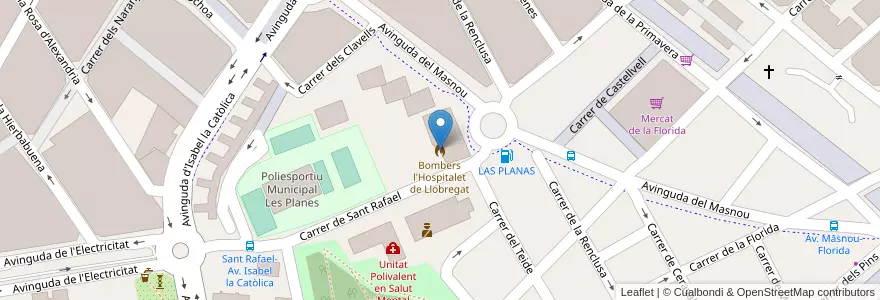 Mapa de ubicacion de Bombers l'Hospitalet de Llobregat en Испания, Каталония, Барселона, Барселонес, Оспиталет-Де-Льобрегат.