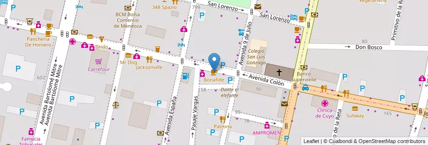 Mapa de ubicacion de Bonafide en Argentina, Cile, Mendoza, Departamento Capital, Sección 2ª Barrio Cívico, Ciudad De Mendoza.