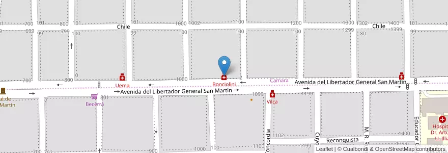 Mapa de ubicacion de Bonciolini en Argentina, Córdova, Departamento Santa María, Pedanía Alta Gracia, Municipio De Alta Gracia, Alta Gracia.