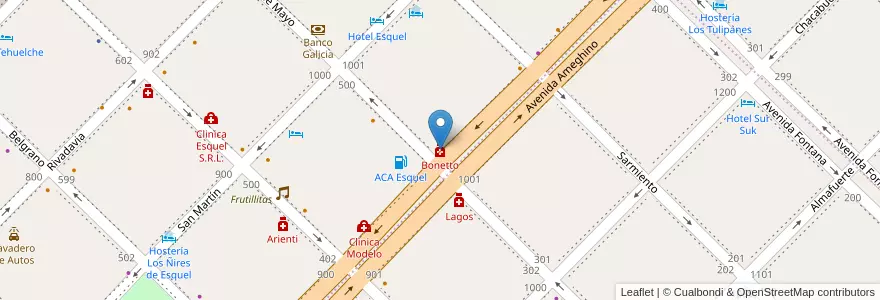 Mapa de ubicacion de Bonetto en Arjantin, Şili, Chubut, Departamento Futaleufú, Esquel.