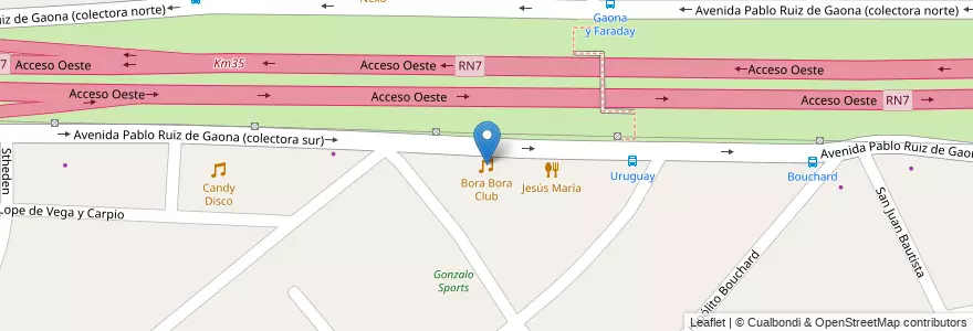 Mapa de ubicacion de Bora Bora Club en 阿根廷, 布宜诺斯艾利斯省, Partido De Moreno, Moreno.