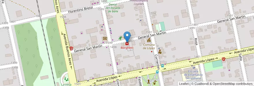 Mapa de ubicacion de Borghetti en Аргентина, Санта-Фе, Departamento San Jerónimo, Municipio De López, López.