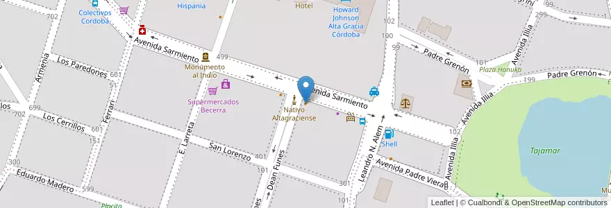 Mapa de ubicacion de Bosque Bar & Food en アルゼンチン, コルドバ州, Departamento Santa María, Pedanía Alta Gracia, Municipio De Alta Gracia, Alta Gracia.