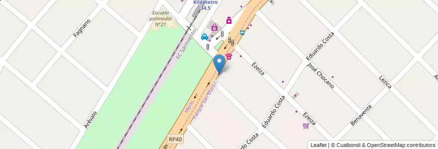Mapa de ubicacion de Bossini en Arjantin, Buenos Aires, Partido De Merlo, Merlo.