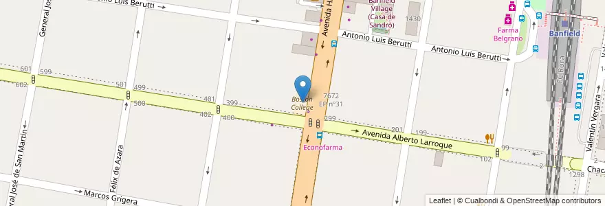 Mapa de ubicacion de Boston College en Аргентина, Буэнос-Айрес, Partido De Lomas De Zamora, Banfield.