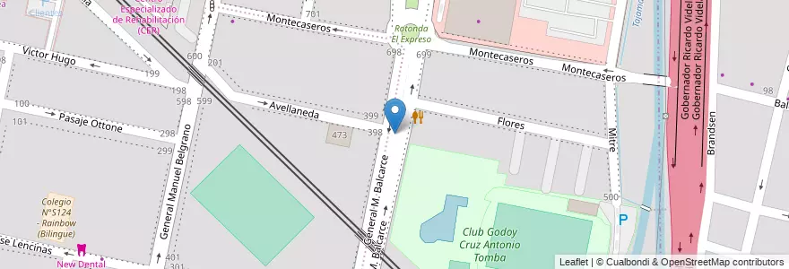 Mapa de ubicacion de Boulevar Julio Roque Pérez en 阿根廷, 智利, Mendoza, Godoy Cruz, Departamento Godoy Cruz, Distrito Ciudad De Godoy Cruz.