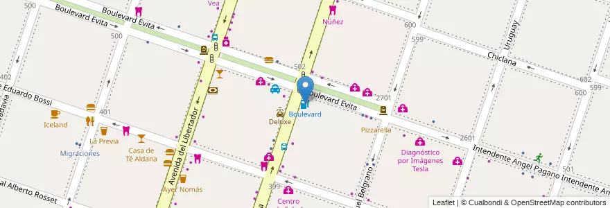 Mapa de ubicacion de Boulevard en 아르헨티나, 부에노스아이레스주, Partido De Moreno, Moreno.