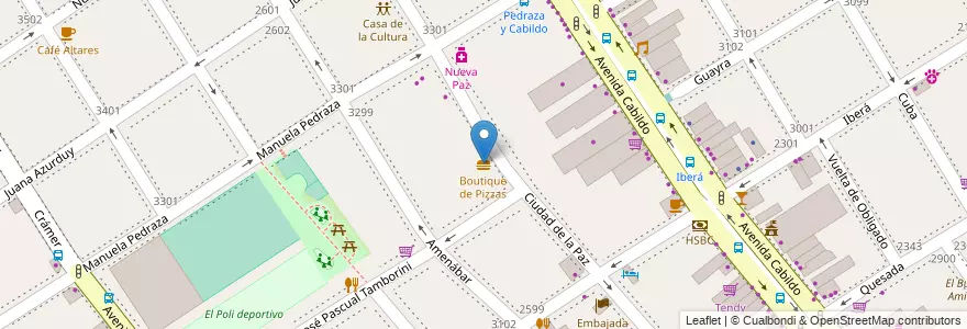 Mapa de ubicacion de Boutique de Pizzas, Nuñez en 아르헨티나, Ciudad Autónoma De Buenos Aires, 부에노스아이레스, Comuna 13.