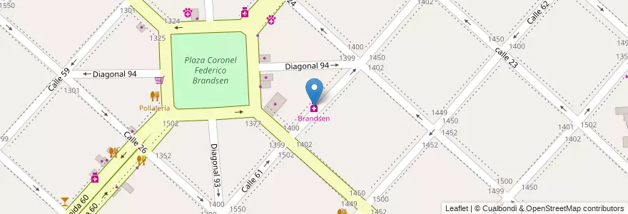 Mapa de ubicacion de Brandsen, Casco Urbano en 阿根廷, 布宜诺斯艾利斯省, Partido De La Plata, La Plata.
