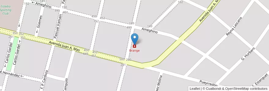 Mapa de ubicacion de Brange en アルゼンチン, コルドバ州, Departamento Presidente Roque Sáenz Peña, Pedanía La Amarga, Municipio De Laboulaye, Laboulaye.