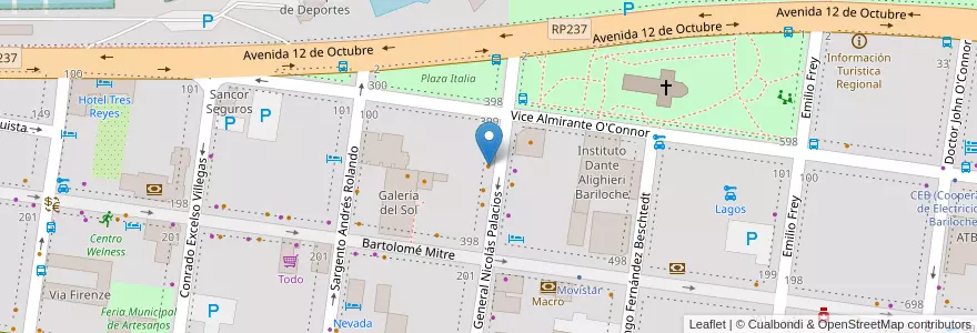 Mapa de ubicacion de Brava en Arjantin, Şili, Río Negro, Departamento Bariloche, Municipio De San Carlos De Bariloche, San Carlos De Bariloche.