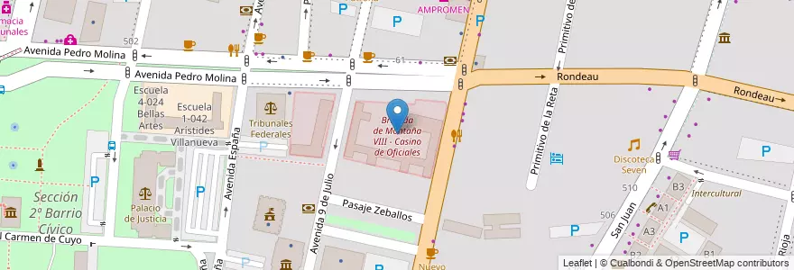 Mapa de ubicacion de Brigada de Montaña VIII - Casino de Oficiales en Argentina, Cile, Mendoza, Departamento Capital, Sección 2ª Barrio Cívico, Ciudad De Mendoza.