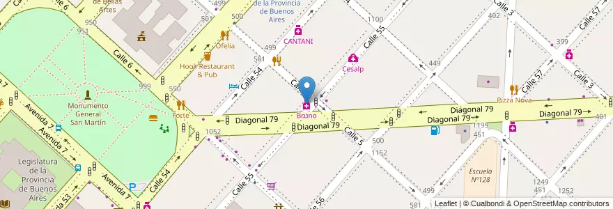 Mapa de ubicacion de Bruno, Casco Urbano en Arjantin, Buenos Aires, Partido De La Plata, La Plata.