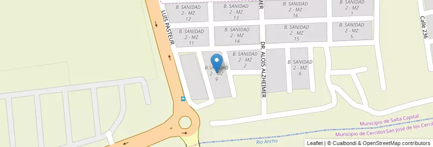 Mapa de ubicacion de B.SANIDAD 2 - MZ 9 en Arjantin, Salta, Capital, Municipio De Salta.