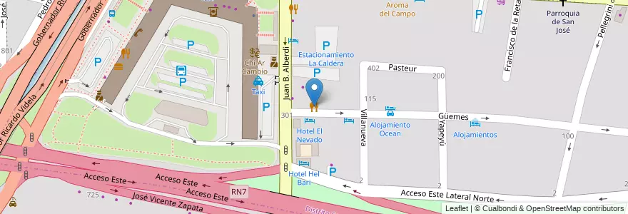 Mapa de ubicacion de Bufete en Arjantin, Şili, Mendoza, Departamento Guaymallén, Distrito San José.