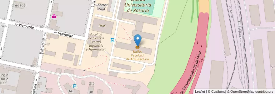Mapa de ubicacion de Buffet Facultad de Arquitectura en Аргентина, Санта-Фе, Departamento Rosario, Municipio De Rosario, Росарио.