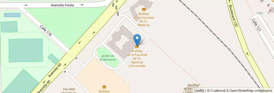Mapa de ubicacion de Buffete de la Facultad de Cs. Agrarias y Forestales, Casco Urbano en 아르헨티나, 부에노스아이레스주, Partido De La Plata, La Plata.