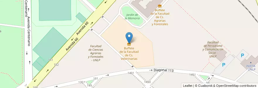 Mapa de ubicacion de Buffete de la Facultad de Cs. Veterinarias, Casco Urbano en Arjantin, Buenos Aires, Partido De La Plata, La Plata.