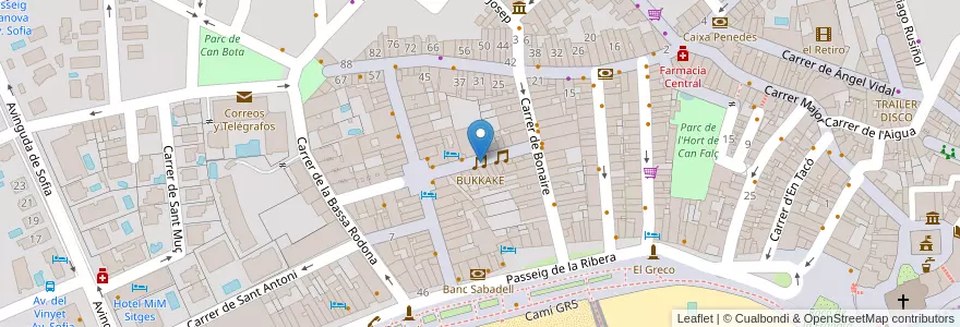 Mapa de ubicacion de BUKKAKE en اسپانیا, Catalunya, Barcelona, Garraf, Sitges.