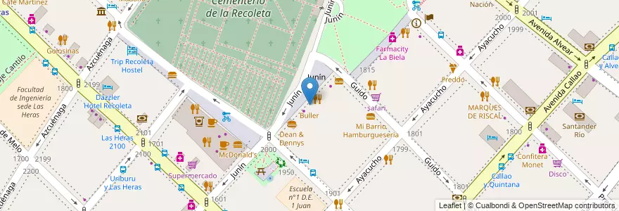 Mapa de ubicacion de Buller, Recoleta en 阿根廷, Ciudad Autónoma De Buenos Aires, Comuna 2, 布宜诺斯艾利斯.
