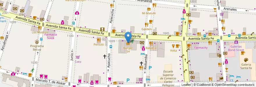 Mapa de ubicacion de Burger 54, Recoleta en 阿根廷, Ciudad Autónoma De Buenos Aires, Comuna 2, 布宜诺斯艾利斯.