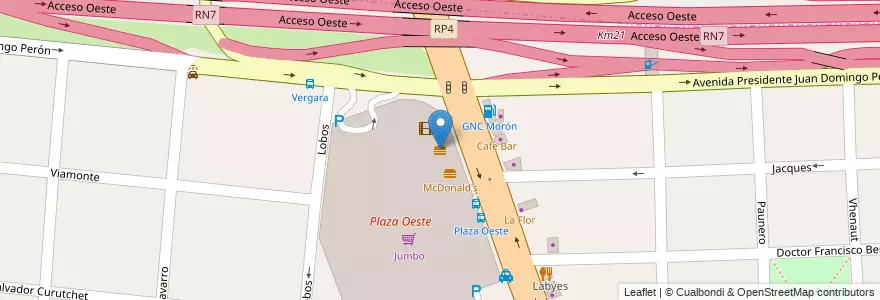 Mapa de ubicacion de Burger King en Argentina, Provincia Di Buenos Aires, Partido De Morón, Castelar.
