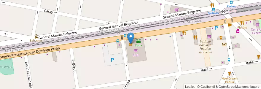 Mapa de ubicacion de Burger King en Argentinië, Buenos Aires, Partido De Merlo, San Antonio De Padua.