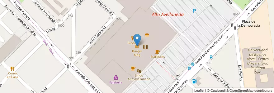 Mapa de ubicacion de Burger King en Argentinië, Buenos Aires, Partido De Avellaneda, Avellaneda.