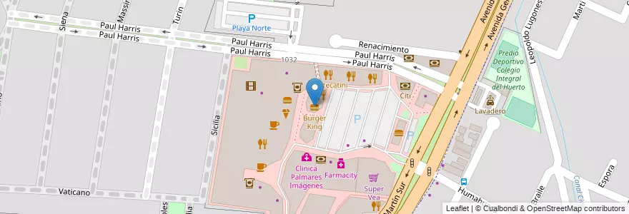 Mapa de ubicacion de Burger King en Arjantin, Şili, Mendoza, Godoy Cruz, Departamento Godoy Cruz, Distrito Gobernador Benegas.