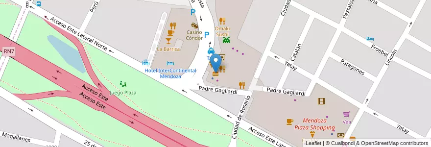 Mapa de ubicacion de Burger King en Argentina, Chile, Mendoza, Departamento Guaymallén, Distrito Villa Nueva.