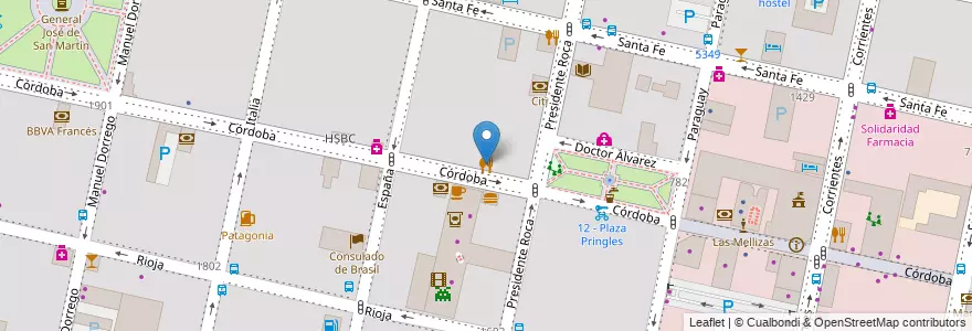 Mapa de ubicacion de Burger King en 아르헨티나, Santa Fe, Departamento Rosario, Municipio De Rosario, 로사리오.