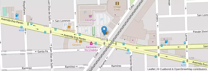 Mapa de ubicacion de Burger King en 아르헨티나, Santa Fe, Departamento Rosario, Municipio De Rosario, 로사리오.