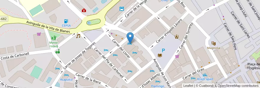 Mapa de ubicacion de Burger King en İspanya, Catalunya, Girona, Selva, Lloret De Mar.