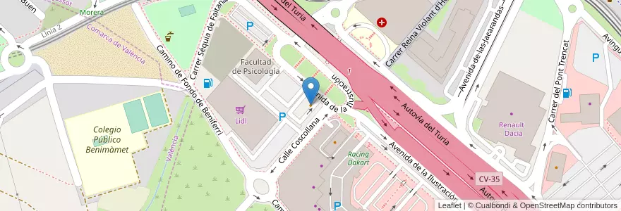 Mapa de ubicacion de Burger King en Espanha, Comunidade Valenciana, València / Valencia, Comarca De València, València.