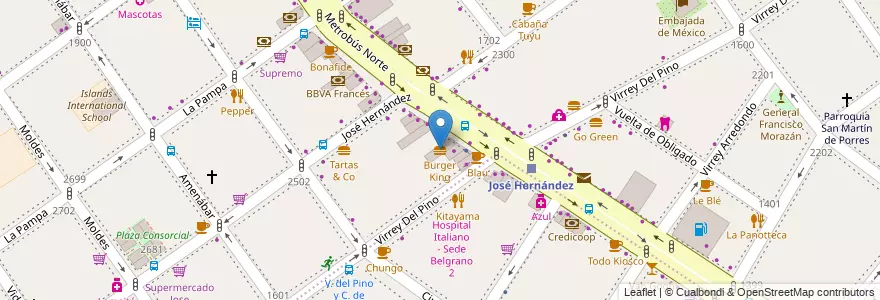 Mapa de ubicacion de Burger King, Belgrano en アルゼンチン, Ciudad Autónoma De Buenos Aires, ブエノスアイレス, Comuna 13.