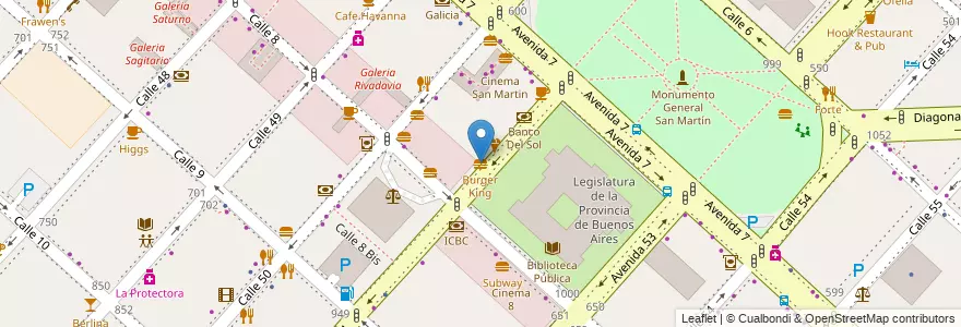 Mapa de ubicacion de Burger King, Casco Urbano en Arjantin, Buenos Aires, Partido De La Plata, La Plata.