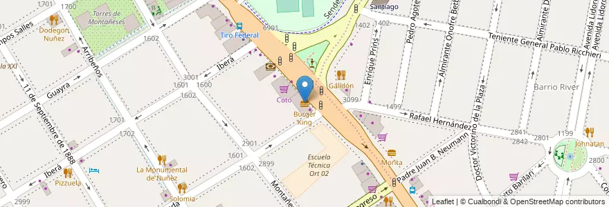 Mapa de ubicacion de Burger King, Nuñez en Arjantin, Ciudad Autónoma De Buenos Aires, Buenos Aires, Comuna 13.