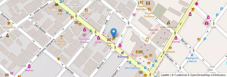 Mapa de ubicacion de Burger King, Palermo en 阿根廷, Ciudad Autónoma De Buenos Aires, 布宜诺斯艾利斯, Comuna 14.