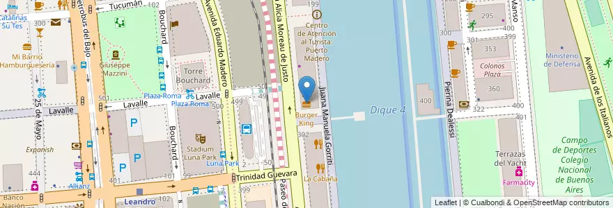 Mapa de ubicacion de Burger King, Puerto Madero en アルゼンチン, Ciudad Autónoma De Buenos Aires, Comuna 1, ブエノスアイレス.