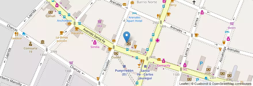 Mapa de ubicacion de Burger King, Recoleta en 阿根廷, Ciudad Autónoma De Buenos Aires, Comuna 2, 布宜诺斯艾利斯.