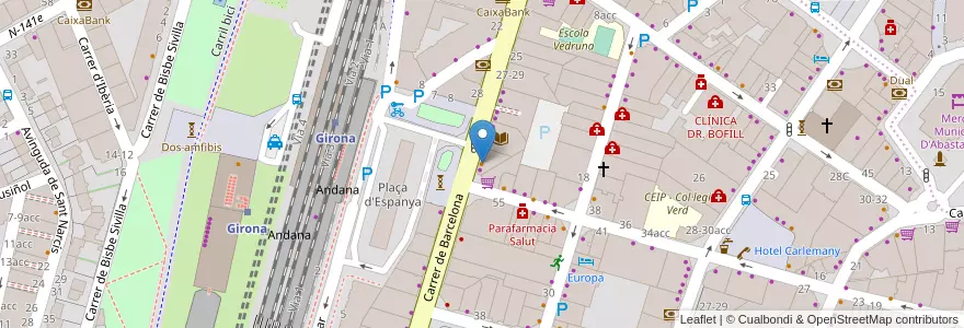 Mapa de ubicacion de Bus Stop en Spagna, Catalunya, Girona, Gironès, Girona.