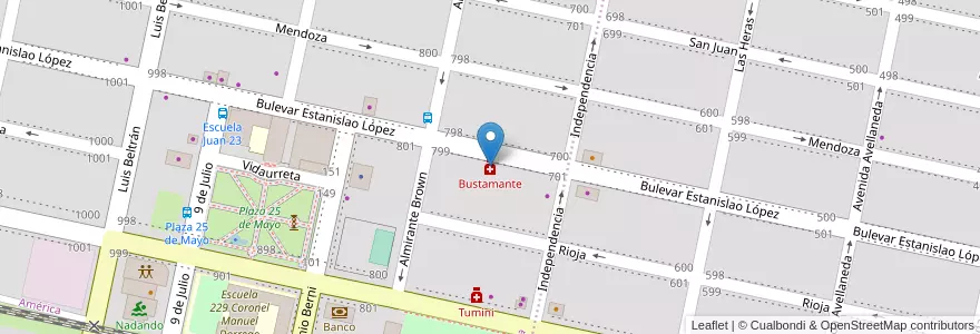 Mapa de ubicacion de Bustamante en الأرجنتين, سانتا في, Departamento San Lorenzo, Municipio De Roldán, Roldán.