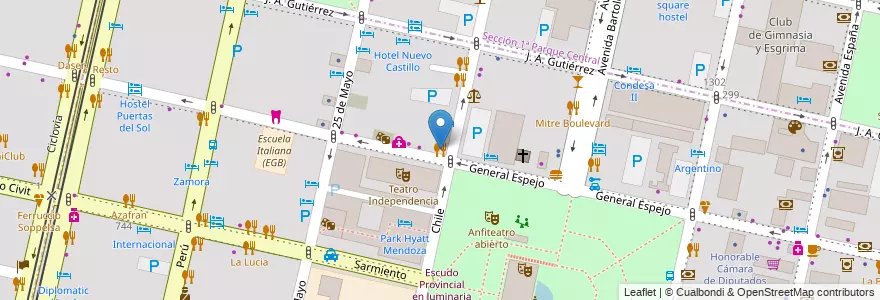 Mapa de ubicacion de Bute Plaza en アルゼンチン, チリ, メンドーサ州, Departamento Capital, Ciudad De Mendoza.