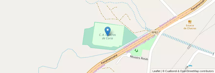 Mapa de ubicacion de C. A. Chacras de Coria en Arjantin, Şili, Mendoza, Departamento Luján De Cuyo, Luján De Cuyo.