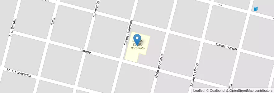 Mapa de ubicacion de C. E. Dr. Virgilio Barbalato en Аргентина, Кордова, Departamento Presidente Roque Sáenz Peña, Pedanía La Amarga, Municipio De General Levalle, General Levalle.