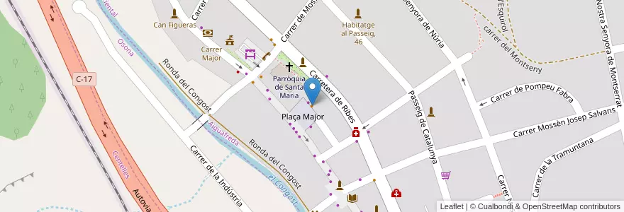 Mapa de ubicacion de Ca l'Aina Cafè Restaurant en España, Catalunya, Barcelona, Vallès Oriental, Aiguafreda.