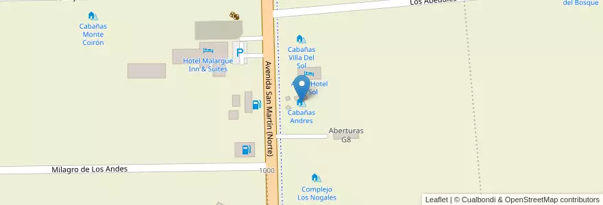 Mapa de ubicacion de Cabañas Andres en 아르헨티나, 칠레, Mendoza, Departamento Malargüe, Distrito Ciudad De Malargüe.