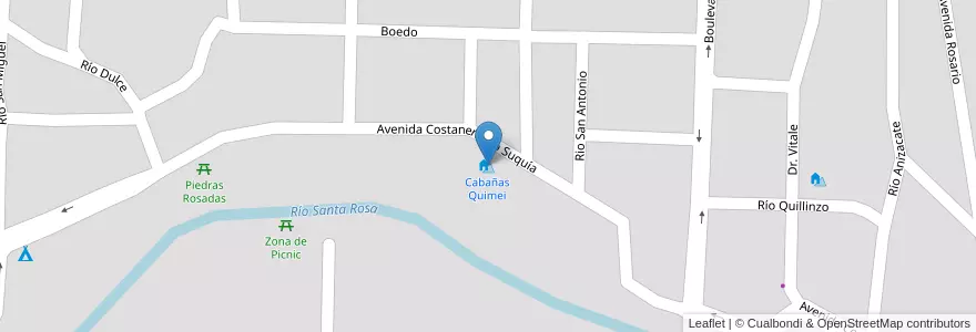 Mapa de ubicacion de Cabañas Quimei en Argentina, Córdova, Departamento Calamuchita, Pedanía Los Reartes, Municipio De Santa Rosa De Calamuchita, Santa Rosa De Calamuchita.