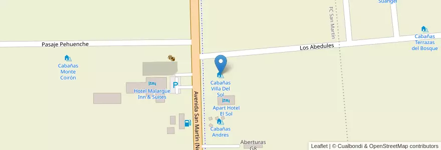 Mapa de ubicacion de Cabañas Villa Del Sol en アルゼンチン, チリ, メンドーサ州, Departamento Malargüe, Distrito Ciudad De Malargüe.